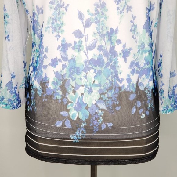 Croft & Barrow Blue Green White Watercolor Floral Striped Feminine Top NWT XL - Picture 8 of 14